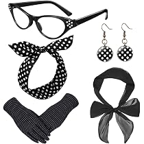 Kit Accessoires Années 50 Femme Ultra Glamour – 6 Pièces Pois Rétro : Écharpe, Gants, Bandeau, Lunettes, Boucles D'Oreilles Pour Carnaval, Fête Vintage Ou Cosplay