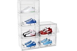 FUNLAX Boîte à chaussures transparente 6pcs, boîte à chaussures en plastique, chaussures pliantes taille 45,(33,4 cm ×27,5 cm×22 cm)