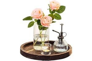 ICHOWHO Large Wooden Candle Plate - 28.5 cm Round Wooden Tray, Vintage Candle Holder, Decorative Rustic Tray Table Centerpiece for Coffee Table, Drink Serving, Bedside, Kitchen, Bath, Vintage Brown