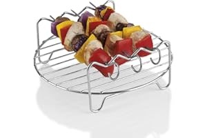GOURMETmaxx Ruszt do grillowania ze stali nierdzewnej, akcesoria do frytkownicy na gorące powietrze, w zestawie 3 szpikulce do szaszłyków, łatwy w czyszczeniu stelaż do smażenia AirFryer, idealny do