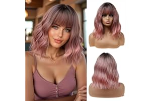 Esmee Sintetico Parrucca con Frangia Ombre Rosa Breve Ondulato Capelli Parrucca le Donne Resistente al Calore Fibra Cosplay Quotidiano Partito Bob Parrucche 14 Pollic