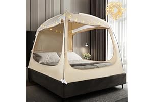 RIYDH Bed Tent Bed Canopy for Adult and Kids- Portable Sleeping Tents Indoor Dream Tents 70% Blackout with String Light 3 Doors Breathable Privacy Space Tents