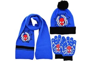 SFODTN Spider-Man Hat Scarf Gloves Set at Thermal Fleece Knitted Beanie Hat Baby Warm Hat Scarf and Gloves in Autumn and Winter Gloves with Warm Wool Gifts for Girls 3 Pieces Warm Winter Suit