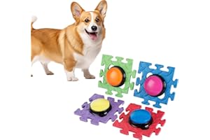 MEMOEVER Dog Buttons Talk Training, Recordable Training Buttons for Communication Pet Training, Train Your Dog to Press Buttons, Funny Present for Dog (4 Packs with Mat)