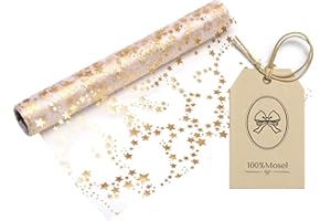 100%Mosel Organza Tischläufer Sterne, in Gold/Metallic (28 cm x 5 m), transparentes Tischband, edle Tischdeko für Weihnachten & Adventszeit, Festliche Dekoration zu besonderen Anlässen
