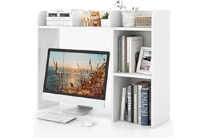 COSTWAY Regał na biurko, regał stołowy z 4 półkami i otwartą półką, system odkładania, uniwersalny organizer stołowy na biurko, 94 x 25 x 74 cm (biały)