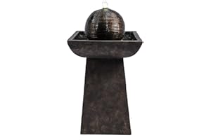 Teamson Home Garden Water Feature & Lights, Outdoor Sphere Orb Modern Water Fountain, Indoor Pedestal Cascading Waterfall Ornament & Pump, Patio Decor