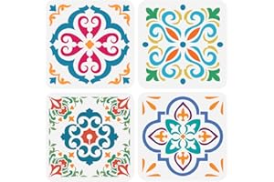 FINGERINSPIRE 4Pcs Pochoir de Peinture à Motif de Carreaux de 20x20 cm Pochoirs de Bordure Damassés Réutilisables Pochoir Décoratif Floral Damassé pour Mur Bois Toile Meubles Décoration D'Intérieur