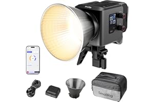 SMALLRIG RC 220B Pro Luz de Video COB de 220 W, Luz de Video Bicolor de 2700 K a 6500 K, Luz con Montura Bowens CRI 95+, Compatible con 3 Métodos de Suministro de Energía - 4621