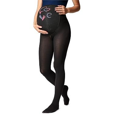 Collant De Maternité Joygoodta - Soutien Ventre Ajusté, Taille Moyenne - Noir - Nylon