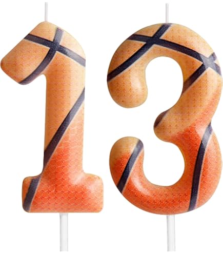 Bougies D'anniversaire Basket-ball 3D - Lot De 5 + Chiffre 13 - Cire, Environ 12 Cm - Décoration Gâteau Thème Sport - 10