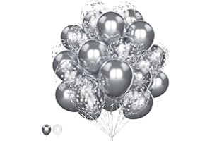 BALLOON DANCE Silber Lustballons Set, 20Pcs 12 Zoll Metallic Chrome Silber Ballons und Silber Konfetti Helium Latex Ballons Pack für Geburtstag Hochzeit Jahrestag Graduierung Baby Shower Party Deko