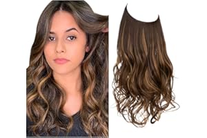 SARLA Hair Extension 18 Inch Invisible Adjustable Wire Hair Piece Curly Wavy Long Synthetic Hairpieces for Women Natural Heat Temperature Fiber (18 Inch (Pack of 1), Dark Brown/Golden Blonde)