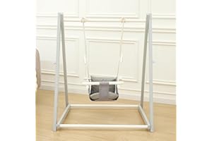 FUNLIO Wooden Swing Set for Toddlers 6-36 Months, Foldable Baby Swing Set with Durable Pine, Portable Toddler Swing with 4 Sandbags & Extension Straps, for Indoor/Outdoor/Backyard - Grey