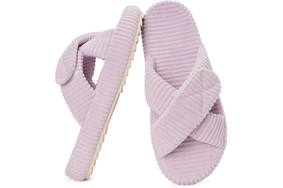 Women's Slippers Memory Foam Cross Band Corduroy Non-Slip House Shoes Slippers