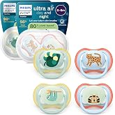Philips Avent Ultra Air Pacifiers Day &amp; Night - Anatomically Designed for Babies 0-6 Months, Glow in The Dark Model, Symmetri