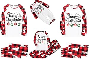 LINDOMAKER Family Christmas Pyjamas Set 2024 Xmas Matching Family Pjs Holiday Funny Cute Graphic Sleepwear Jammies Loungewear Set
