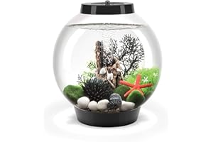 biOrb Classic 15 Acrylic Aquarium Black, MCR Multi-Colour Remote LED Lighting, Classic Fishbowl Fish Tank with 5-Step Filtration System, Easy Setup, With Air Pump, Filter Cartridge, Ceramic Media