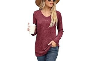 PrinStory Womens Sweatshirt V Neck Solid Color Jumpers Long Sleeve Tops Casual Tunic Soft Pullover