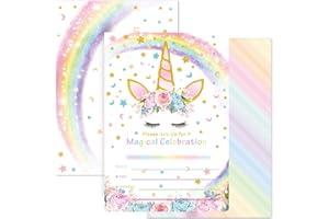 WERNNSAI AMZTM Inviti Con Buste per la Festa di Compleanno Bambini Baby Shower Tema Unicorno Arcobaleno Decorazioni Accessori pet Festa delle Ragazze Set di 20