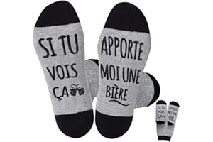 ZMYSQ Chausettes Drôle SI TU VOIS ÇA, Chaussettes Rigolote Humour Fantaisie APPORTE MOI UNE BIÈRE, Chaussons Chaussettes Antidérapantes Hiver en Coton Noir, Femme Homme
