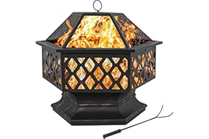 DAWOO 70cm Metal Outdoor Fire Pit - Large Bonfire Wood Burning Patio & Outdoor Fireplaces Backyard Firepit For Outside With Spark Screen And Round Fireplace Cover (70X70X62cm)
