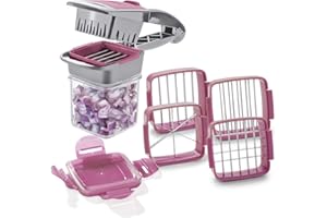 Genius Nicer Dicer Quick - Tritatutto per frutta e verdura da 7 pezzi, 5 in 1, con lame intercambiabili, 30 dadi o 10 fette con un solo clic