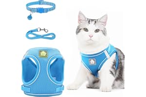 NeuWee Arnes Gato, Arnés para Gato con Correa y Collares, Arnes Gato Ajustable, Chaleco Suave Cómodo Reflectante Transpirable para Caminar Entrenar, Gato Grande Mediano y Pequeño(S, Azul)