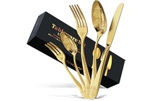 DRAGON RIOT Couvert de Table 6 Personnes, Menagere 30 Pieces Inox Doré, Ménagère Couverts avec Couteaux à Manger, Fourchette, Petite Cuillère, Set de Couverts pour Le Ménage, Restaurant, Anniversaire
