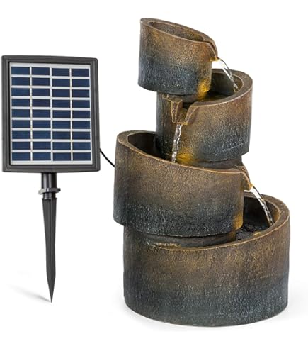 Fontaine à Eau En Bambou Avec Pompe, Kit De Fontaine à Eau Solaire En Bambou à Bascule Japonaise, Fontaines Autoportantes D'extérieur, Kit D'étang De Jardin Pour étang, Bac En Pierre De Rocaille