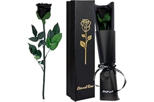 CSYY Rosa Eterna, Rosa Eterna Negro con Tallo Flores Preservadas Regalo San Valentín Dia de la Madre Flores Preservadas Regalo Mama Navidad Negro