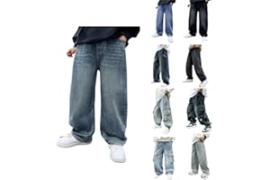 KIELSJAJD Baggy Jeans Jungs Kinder Loose Fit Jogginghose mit Elastische Taille Lässige Weitem Bein Jeanshose Streetwear Freizeit Loose Jeanshose Cargo Hosen für Kinder und Teenager 120-170