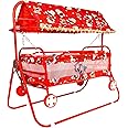 AVANI METROBUZZ Mosquito Net Jhulla Cradle with Swing for New Born Baby 1-2 Years Babies-Newborn Baby Cotton Baby Sleep Swing Cradle-Baby Jhula Jhoola Set with Mosquito Net and Spring (Red)