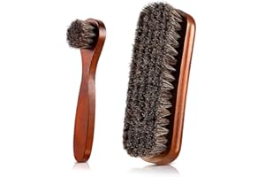 EPICSOA Shoe & Boot Brush Kit - Horse Hair Brushes with Wooden Handles