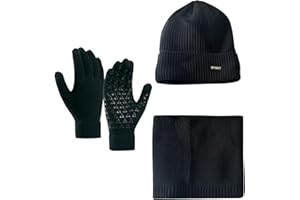 LuckyQianyi Wintermütze Schal Handschuhe，Touchscreen Handschuhe Set für Herren, Wintermütze Strickmütze Beanie Schlauchschal Winterhandschuhe Strickhandschuhe mit Fleece Gefütterte Geschenk