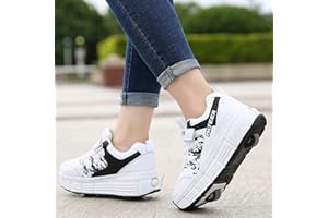 ZKK Pattini in Linea Donna Uomo Pattini a Rotelle Scarpe con Ruote Scarpe da Skateboard Sneakers Sportive da Esterno per Bambina,White-35