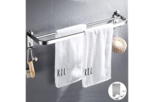 PIGPIGFLY Portasciugamani,Porta Asciugamani da Bagno,Portasciugamani da Parete con due Portasciugamani e Gancio di Design,Acciaio Inox, Portaasciugamano da Bagno Senza Foratura（40cm)