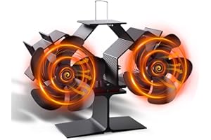 Fashioz Ventilatore Per Stufa 10 Pale, Doppia Testa Ventilatore Stufa Silenzioso, Heat Circulation, Economia Ventola per Stufa Legna Adatto Tutte Caminetti (10 Pale)