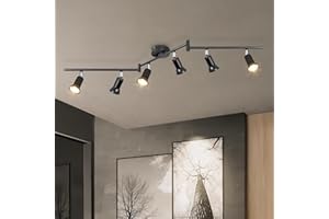 Dehobo Lampa sufitowa LED GU10, 6 reflektorów LED, nowoczesne oświetlenie sufitowe Orientabl, czarna, do przedpokoju, salonu, jadalni, kuchni, bez żarówek