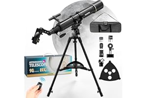 NACATIN Telescopio per Adulti e Principianti, Refrattore 90mm, Lunghezza Focale 800mm, Magnificazione 32X-240X, Montatura AZ, Treppiede Inox, Borsa, Adattatore per Telefono, Osservazione Luna e Pianeti