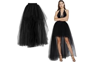 SUPERUM Damen Tüllrock Spitze,Tüll Rock Asymmetrisch Mehrlagig vorne Kürzer,Hinten Länger Rock tütü für Halloween Steampunk Gothic Rockabilly