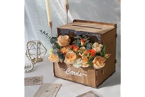 Fayavoo Wedding Card Box with Flower Trough, Wooden Wedding Post Box for Cards with Acrylic Window, Money Gift Box for Reception, Rustic Graduation, Baby Showers Party Decor (Brown