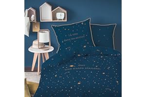 MATT & ROSE Parure de Lit Fille 140x200 cm Stargaze | 100% Coton | Oeko-TEX | Housse de Couette Enfant 140x200 cm + 1 Taie d'oreiller 63x63 cm Imprimées Réversibles |Bleu Nuit