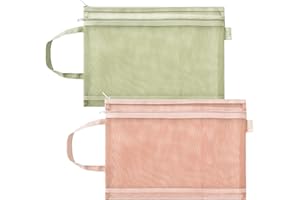 COSYSPARKS Bolsas de Documentos A4, 2 Piezas Bolsas de Documentos de Malla Bolsa de Archivo de Cremallera con Asa de Doble Capa Carpetas Transparentes A4 para la Escuela, la Oficina, la Viaje (Rojo y Verde)