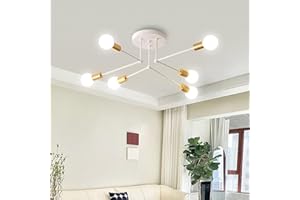 ZTWLEED Lampadario Soggiorno Industriali,Plafoniera Soffitto Vintage E27,Lampadari Sputnik moderni 6 Luci Diametro 60CM Angolo Regolabile,Lampadario Camera da Letto,soggiorno,Cucina,Corridoio(Bianco)