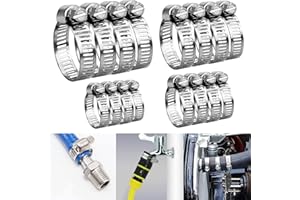DEVENIRRICHE 16 PCS Hose Clamps, 304 Stainless Steel Hose Clips Handle Adjustable 6-29mm Range 4 Sizes Pipe Clips Hose Screws Clamps Assorted for Water Pipe, Automobile Pipe, Gas Pipe