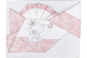 Andy & Helen Completo lenzuolo culla/carrozzina ricamato + sotto con elastici e federa, Rosa