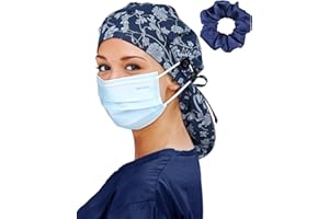 HACHAPY Satin Lined Scrub Cap for Women Extra Large Long Hair Surgical Nurse Cap 4 Buttons