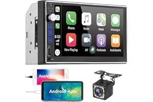 HUUIMY Radio Coche 2 DIN con Apple CarPlay y Android Auto - Pantalla táctil de 7", cámara de Respaldo de 12 LED, Mirror Link, USB | AUX | TF | Receptor de Radio FM