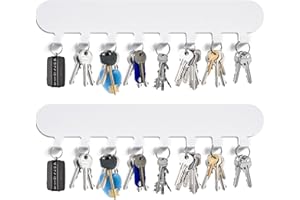 GENHH Pack of 2 Key Racks No Drilling with 8 Hooks, Self-Adhesive White Key Holder Wall for Hallways, Entrance Doors, Garages, Bathrooms, Kitchens